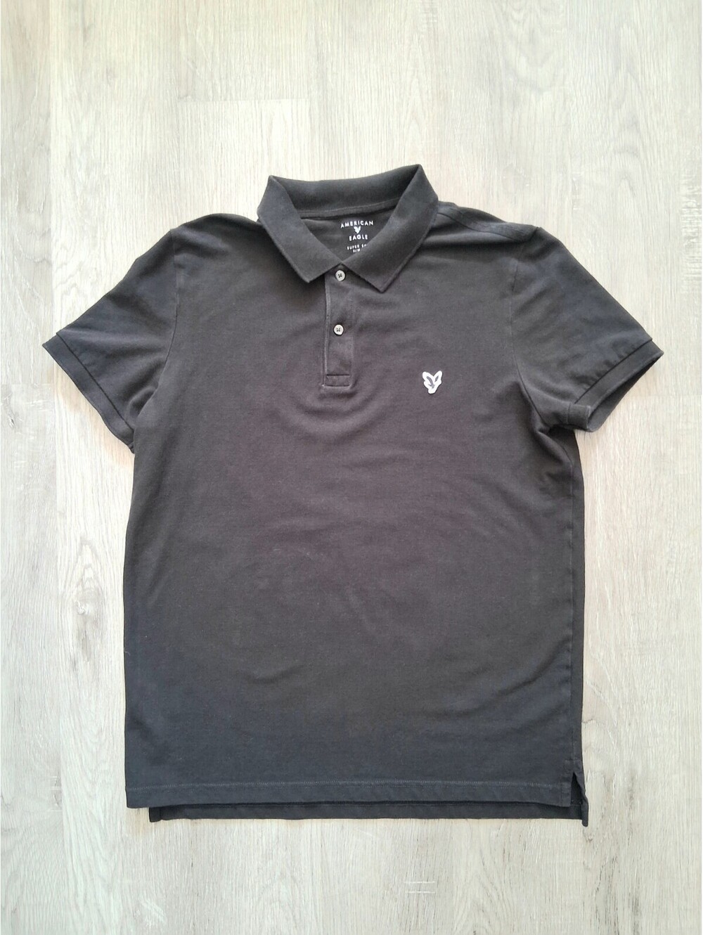 American Eagle Men's Lg Black Super Soft Slim Fit Logo Short Sleeve Polo Shirt